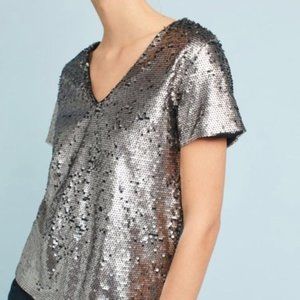 Anthro Vanessa Virginia Sequined v-neck tee